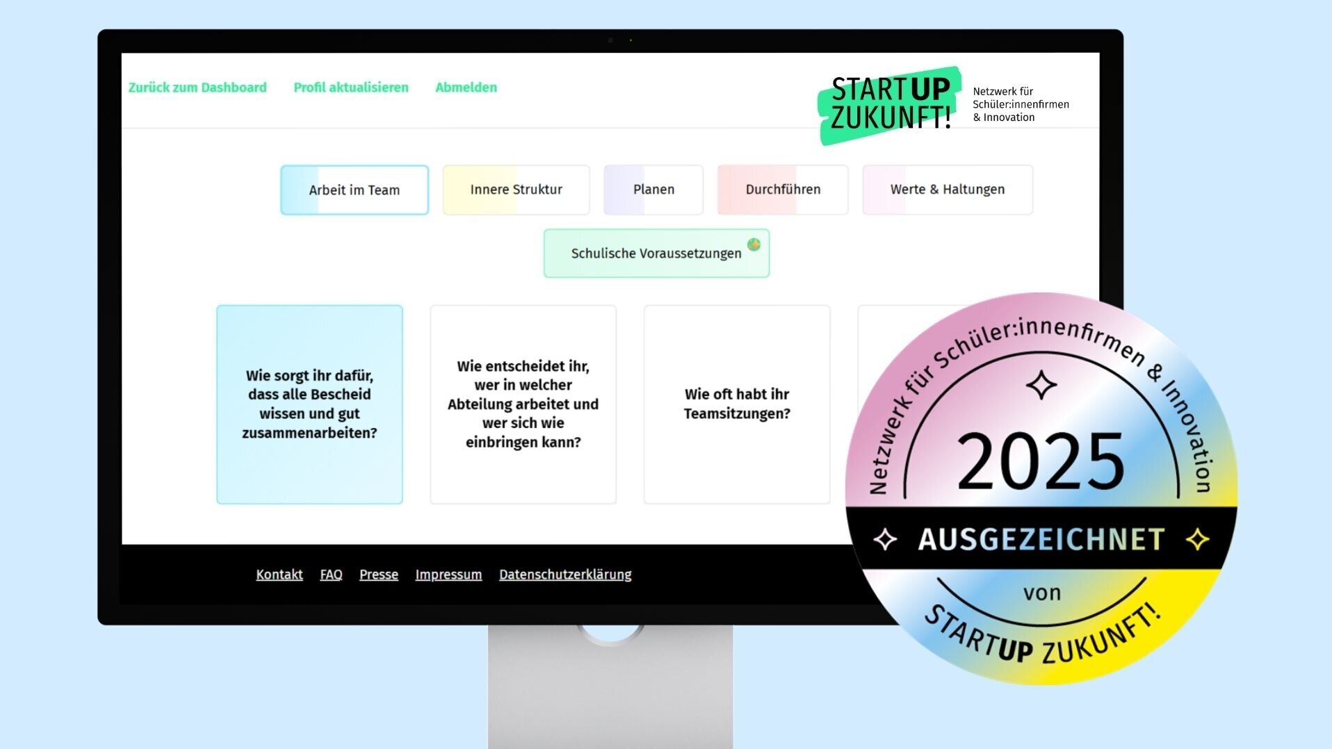 Reflektionstool Qualitätscheck für Schüler:innenfirmen von Startup Zukunft!