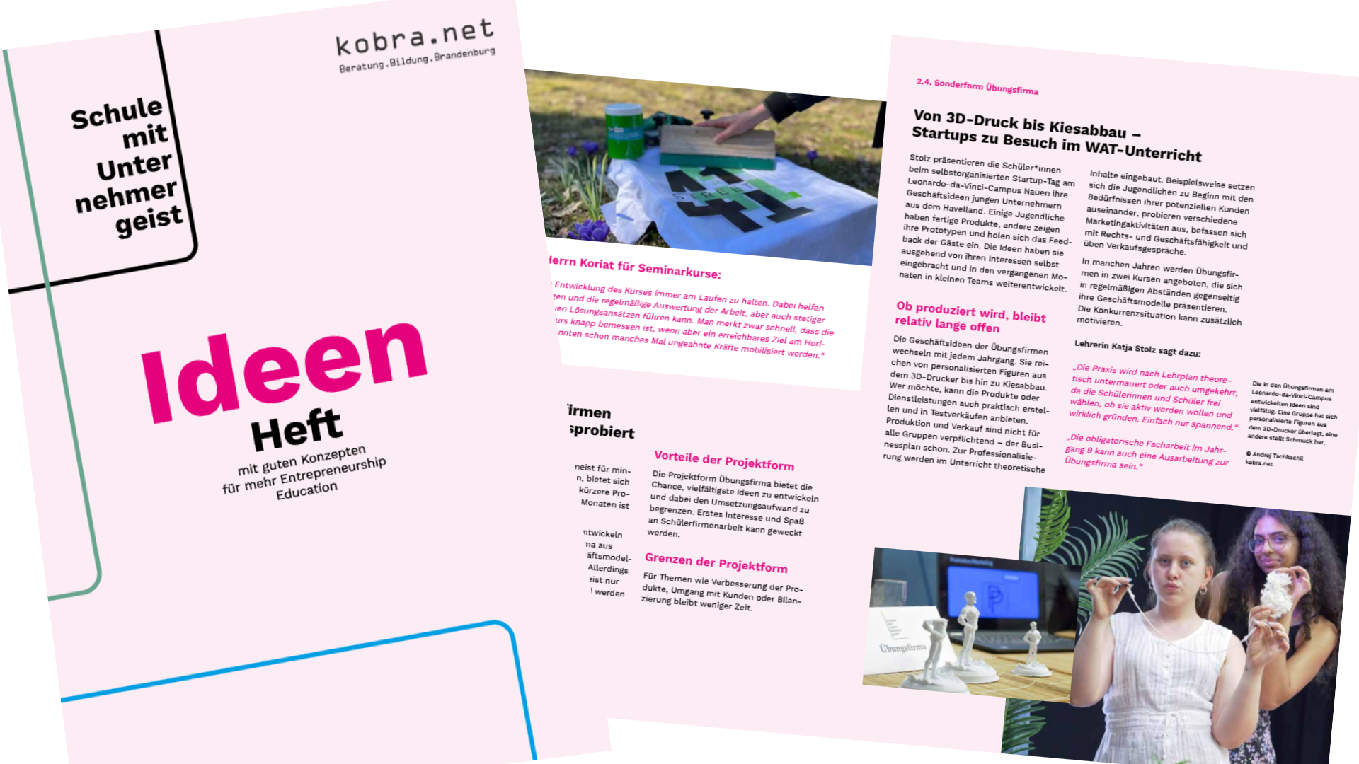 Titelseite und Beispielseite Innenteil des Ideenhefts von kobra.net