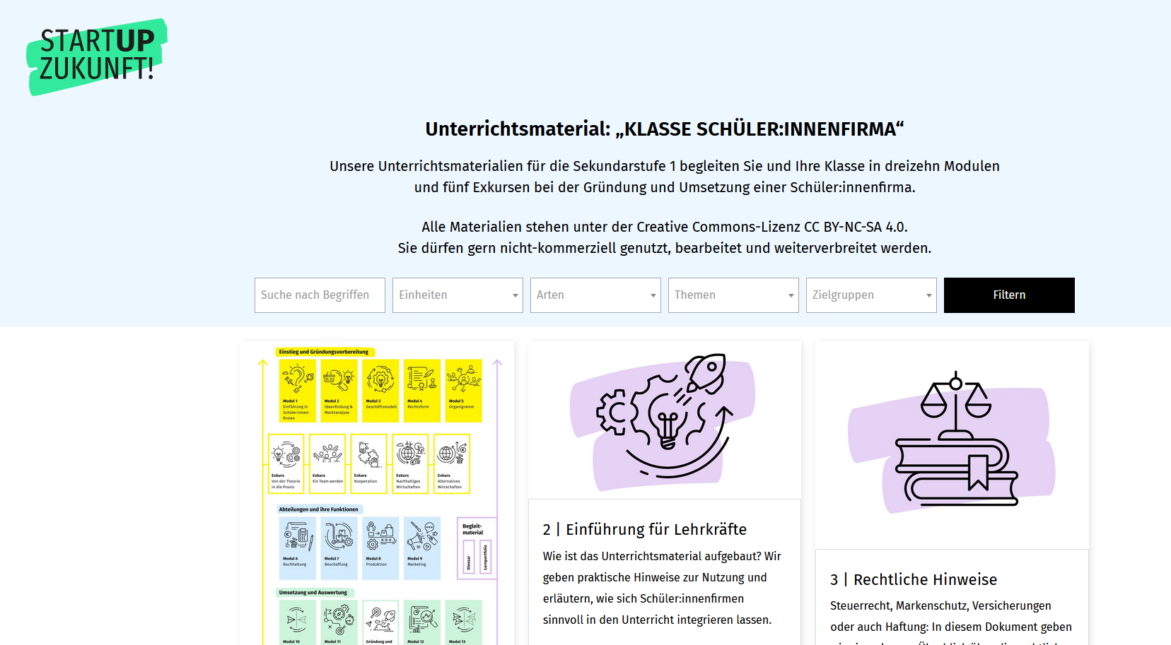 Unterrichtsmaterial Klasse Schüler:innenfirma von Startup Zukunft!